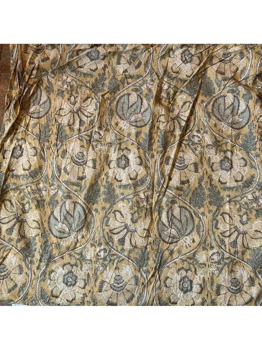 Pottery Barn Duvet Cover Penelope Kalamkari Floral Gold Full/Queen 100% Cotton